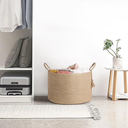 Mkono Extra Large Laundry Basket Woven Storage Baskets for Blankets Toys Clothes Organizer, Decorative Clothes Hamper 21.7" x 13.8"