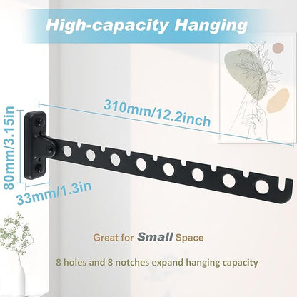 Alise Clothes Drying Rack Wall Mounted Coat Hanger Black, Foldable Hangers Rack Clothes Hook Closet Storage Organizer, Swivel Space Saving Clothes Hanger Rack for Bedroom Bathroom Laundry