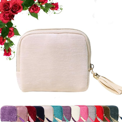 Travel Jewelry Case, Portable Foldable Box Mini Jewelry Travel Bag with Tassel Zipper Design, Soft Velvet Organizer Pouch for Bangle, Five Compartments