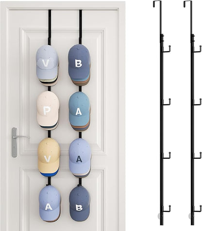SWTYMIKI Over Door Hat Rack - 2 Packs Hat Organizer with 8 Hooks Design, Hanging Baseball Cap Organizer Storage Holds Up to 40 Caps for Door, Bedroom, Closet (Black)