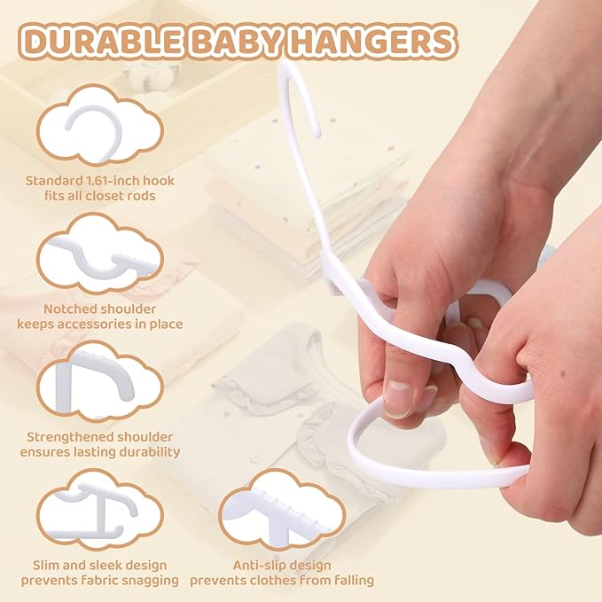 Baby Hangers 60 Pack 10.35 & 11.97 Inch Each 30 Pack Kids Clothes Hangers Plastic Infant Hangers for Closet Infant & Children Clothing Pants Coats Skirts (White)