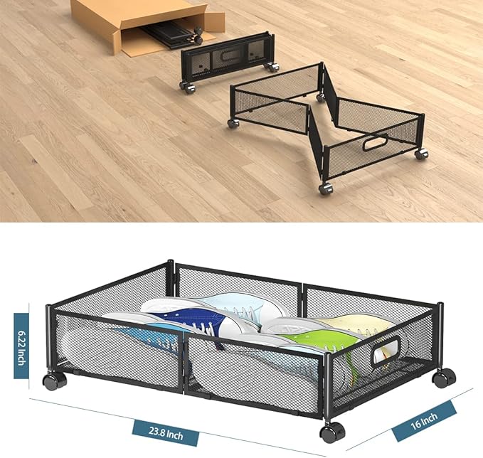 Foldable Bedroom Storage Organization with Handles - Under Bed Storage Containers with Wheels - Bins Drawer for Clothes, Blankets and Shoes