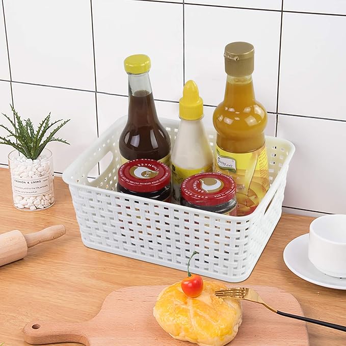 Plastic White Storage Baskets, 6 Pack Small Organizer Baskets Box
