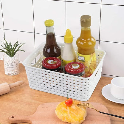 Plastic White Storage Baskets, 6 Pack Small Organizer Baskets Box