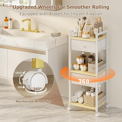 Flycity Makeup Organizer Cart with Drawers, 5 Tier Rolling Makeup Cart, Floor Skincare Organizers, Vanity Organizer Storage with Wheels Cosmetic Display Cases for Skin Care Perfume Nail Polish, White