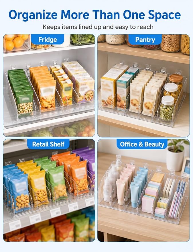 Adjustable Sliding Organizer, Self-Feed Fridge Tray, Rolling Beverage Storage for Pantry, Kitchen and Retail Shelves(3 PCS,35 cm)