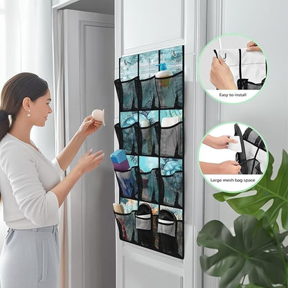 Sea Turtle Hanging Storage Shoe Organizer for Closet 12 Mesh Pockets Over The Door Wall Closet Holder for for Boots & Sneakers Toys