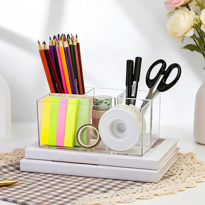 Vowcarol Clear Makeup Brush Holder Organizer, 4-Slots Vanity Makeup Organizer for Palettes and Brushes