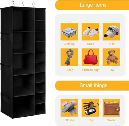 Hanging Shoe Closet Storage Organizer, 15 Sections Closet Organizers and Storage Shelves Shoe Rack Holder Hanger, Black