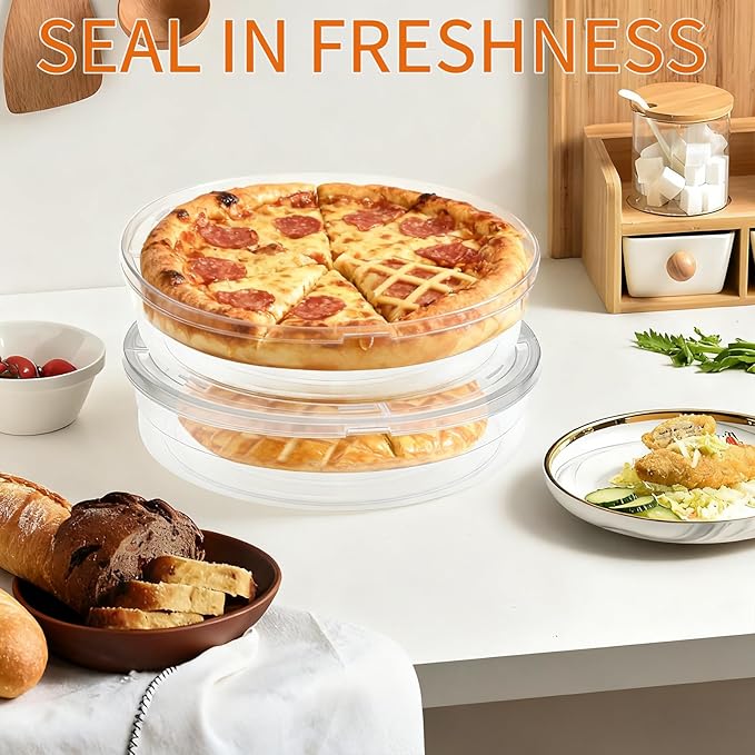 2 Pack 12 Inch Food Storage Container with Lid and Handle, Round Plastic Pizza Slice Storage Container, Reusable Pie Carrier Keeper for Food Cake Cheesecake, Clear