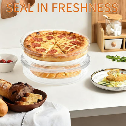 2 Pack 12 Inch Food Storage Container with Lid and Handle, Round Plastic Pizza Slice Storage Container, Reusable Pie Carrier Keeper for Food Cake Cheesecake, Clear