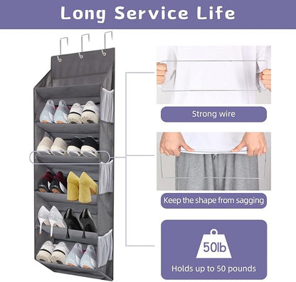 Over the Door Shoe Rack Organizer – Hanging Storage for 12 Pairs of Shoes, 6 Mesh Pockets + 6 Deep Large Pockets, 50lbs Capacity, for Closet, Bedroom, Dorm, Narrow Door (1 Pack)