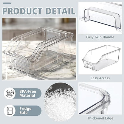 LemonRoad 12 Packs Pantry Organizers and Storage Freezer Clear Organizer Bins with Handle Acrylic Organization Bins Stackable Open Front Storage Vegetable Egg Salad Containers for Kitchen Cabinet