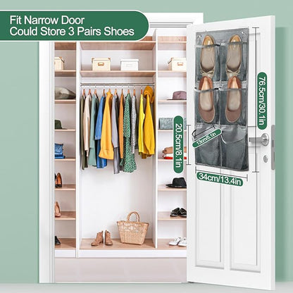 2 Pack Hanging Shoe Organizer for Closet,6 Mesh Pockets Wall Mounted Shoes Rack,Hanging Over the Narrow Door Shoe Organizer for RV Camper,Travel Camping,Cruise Ship,Dorm,Guest Room(Grey)