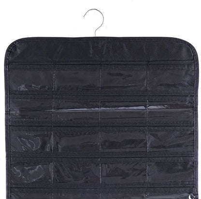 Cemueo Hanging Jewelry Organizer, Double Sided 80 Pocket Jewelry Chain Storage Bag 2 Layer of Fabric Jewelry Organizer Holder for Necklace Bracelet Earring Ring Chain Knitting Tool-Black