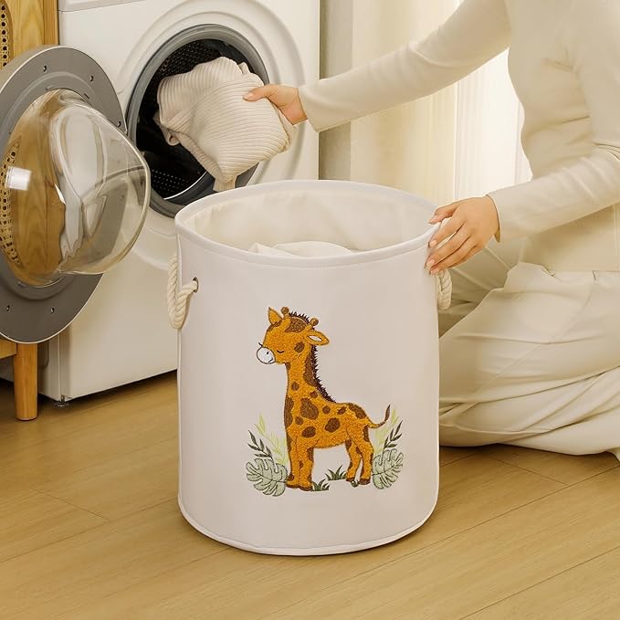 Kids Laundry Basket Baby Hamper for Nursery, Canvas 58L Large Dirty Clothes Hampers with Drawstring Closure, Jungle Theme Baby Basket, Animal Baskets Toy Laundry Hamper, Safari Nursery Decor, Giraffe