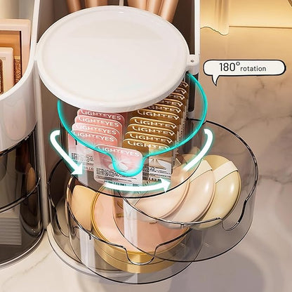 Makeup Organizer Countertop with Drawers, Rotating Skincare & Cosmetic Organizer for Vanity, 4 Clear Swivel Drawers, Large Capacity Make Up Storage for Cosmetics, Brushes, Jewelry