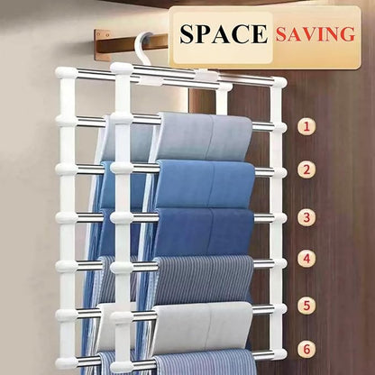 SEVEN LUCKY LIGHT 6 Tier Vertical Pants Hangers Space Saving Set of 2, Cloud Ladder Design Holds 12+ Pants, Leggings Organizers for Apartment & Small Wardrobe Storage, Dorm Room Essentials