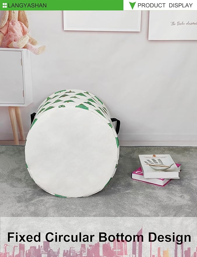 Laundry Basket Canvas Fabric Collapsible Organizer Basket for Storage Bin Toy Bins Gift Baskets Bedroom Clothes Children Nursery Hamper (Christmas Tree)