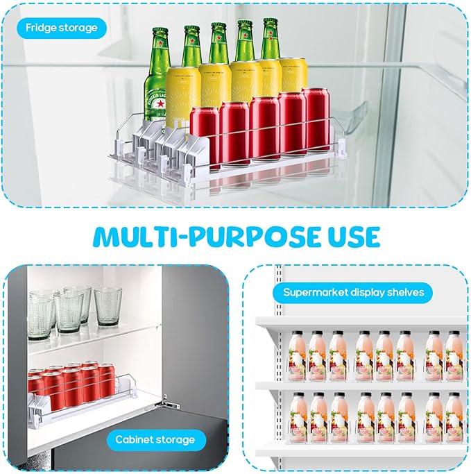 Longzhuo Drink Organizer for Fridge,Automatic Smooth Pusher Glide Fridge Organizer, Soda Dispenser with Width Adjustable, Beverage Organizer for Freezers, Supermarkets, Retail Stores