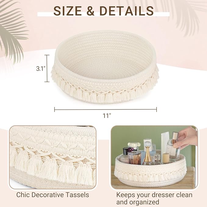 Mkono Makeup Perfume Holder Organizer Macrame Decorative Woven Rope Basket Boho Decor Cosmetics Desk Storage Baskets for Dresser Skin Care Lotions Essential Oils Dorm Room Essentials