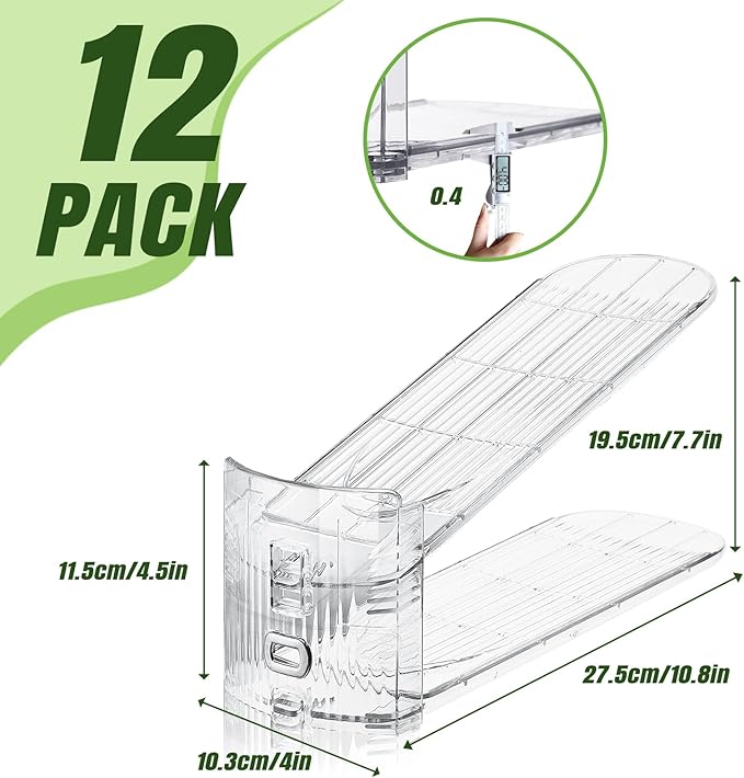 Clear Shoe Slot Organizer, 12 Pack Adjustable Shoe Slots Organizer for Closet Clear Shoe Stackers Shoe Rack Holder Shoe Space Savers for a Pair of Shoes