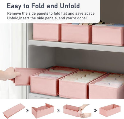 DIMJ Drawer Organizer for Clothes - Underwear, Sock, Closet, and Dresser Storage Box - Dividers for Baby Clothes, Bra, Socks, Belt, Tie - Set of 9, Pink
