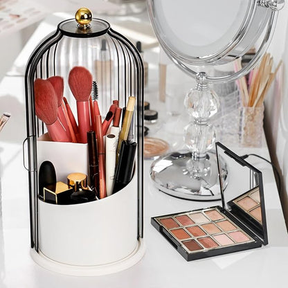 Eorbow Makeup Brush Holder Organizer with Lids, 360°Rotating Clear Dustproof Make Up Brush Container Box, Vanity Spinning Cosmetic Tools Storage Cup for Desktop Office Bathroom Countertop