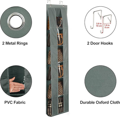 Lirex Over the Door Organizer, 2 Pack Handbag Storage with 6-Tier Space-Saving for Door or Closet, Handbag Hanger, Dark Grey