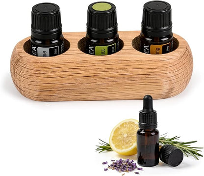 RoseFlower Wooden Essential Oil Display Storage Organizer Holder Stand - 3 Slots Red Oak Wood Rack - Holds up to 3 Aromatherapy Bottles - Ideal Gift Presentation Shelf