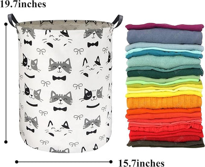 Large Storage Baskets,Waterproof Laundry Baskets,Collapsible Canvas Basket for Storage Bin for Kids Room,Toy Organizer,Home Decor,Baby Hamper(Bowknot Cat)