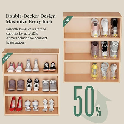 Clear 20 Pack Shoe Slot Organizer, Shoe Stacker Organizer Holders for A Pair of Shoes, Adjustable Thickening Double Layer 50% Shoe Space Saver Rack Storage for Closet (clear, 20 pack)