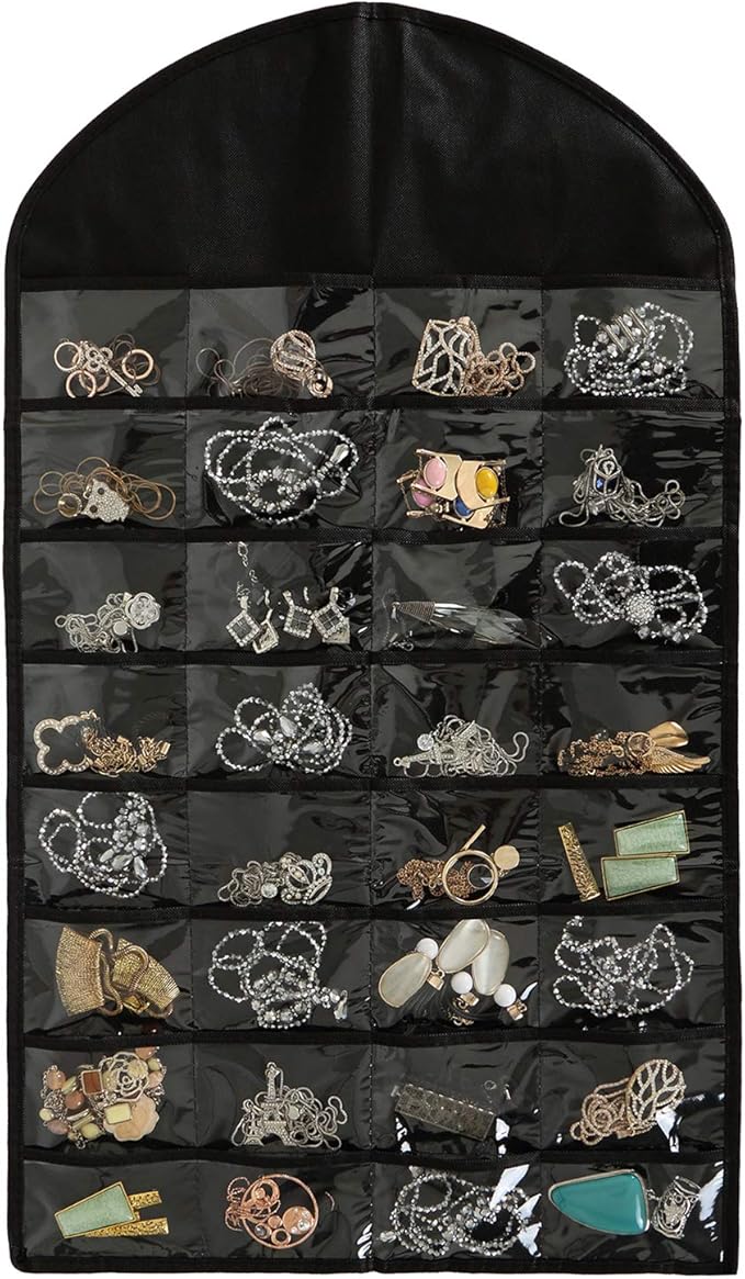 Foraineam 3 Pack Hanging Jewelry Organizer 32 Pockets 18 Hook and Loops Necklace Holder Earrings Bracelet Ring Display Storage Bag