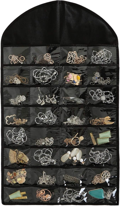 Foraineam 3 Pack Hanging Jewelry Organizer 32 Pockets 18 Hook and Loops Necklace Holder Earrings Bracelet Ring Display Storage Bag