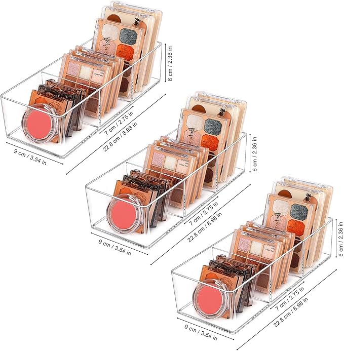 JessLab Acrylic Makeup Organizer, 3 Pack Stackable Cube Sections for Drawer, Vanity, Countertop, Bathroom, Kitchen and Cabinet Storage, 3 Compartment