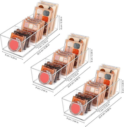 JessLab Acrylic Makeup Organizer, 3 Pack Stackable Cube Sections for Drawer, Vanity, Countertop, Bathroom, Kitchen and Cabinet Storage, 3 Compartment