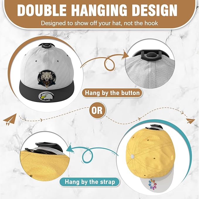 Niunuerga 36 Pack Adhesive Hat Hooks for Wall, Super Strong Hat Rack for Baseball Caps, Hat Organizer Display for Home Decor, Hat Hangers Holder for Wall, Door, Closet, No Drilling (Black)