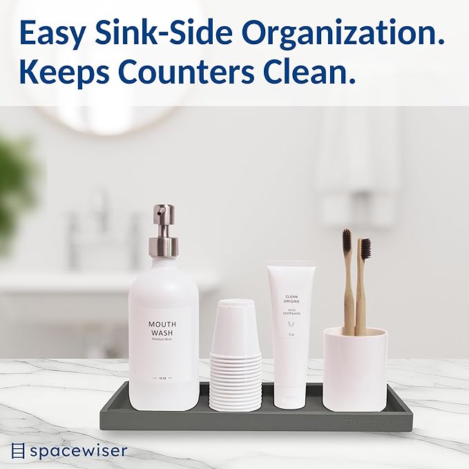 Spacewiser Countertop and Vanity Tray - 11.7" Silicone Bathroom Tray Countertop, Dish Soap Trays for Kitchen Counter, Sink Organizer Caddy Accessories, Toilet Plant Shower Makeup Mat Oil Holder
