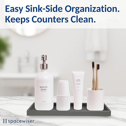 Spacewiser Countertop and Vanity Tray - 11.7" Silicone Bathroom Tray Countertop, Dish Soap Trays for Kitchen Counter, Sink Organizer Caddy Accessories, Toilet Plant Shower Makeup Mat Oil Holder