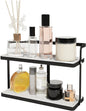 Bathroom Countertop Organizer for Small Spaces, 2-Tier Makeup Shelf with Vanity Tray, Tool-Less Installation Skincare & Perfume Organizer, Non-Slip Design for Dresser（White&Black） (Black)