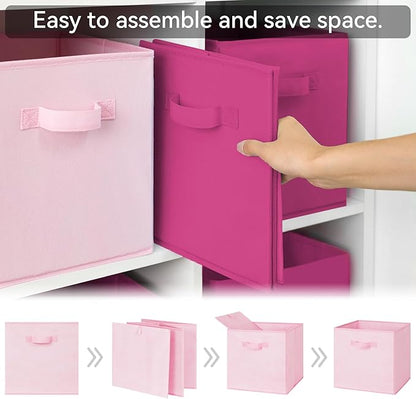 GRANNY SAYS Pink Gradient Cube Storage Bins, 11 Inch Cube Storage Organizer, Fabric Collapsible Storage Bins with Handle, Storage Cubes for Shelves, Closet, 6-Pack