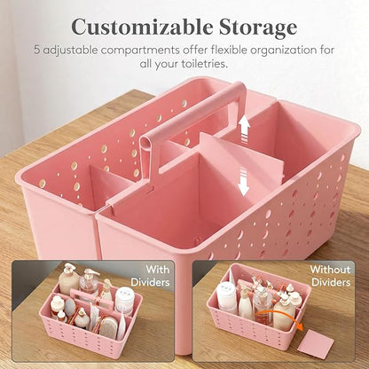 Lifewit Shower Caddy Portable, Cleaning Supplies Caddy Organizer with Handle and Adjustable Dividers, Plastic Shower Basket for Dorm Room Essentials, College, Bathroom, Pink, 2 Packs