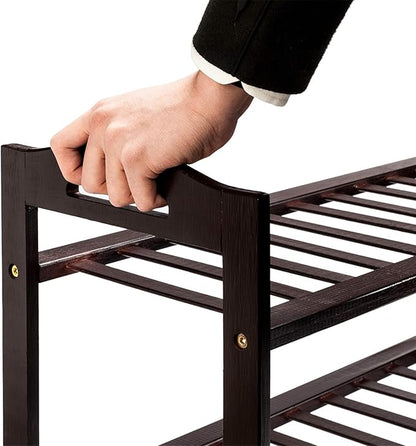 4-Tier Bamboo Shoe Rack for Entryway, Shoe Organizer for Hallway Closet, Free Standing Shoe Racks for Indoor Outdoor Living Room (Coffee-4 Tiers)