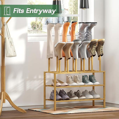 kiplant Tall Boot Rack Organizer - Bamboo Wood Boot Rack Shoe Rack for Entryway & Closet, Holds 6 Pair Tall Boots