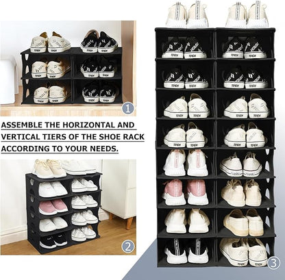 6-Tier Thickened Shoe Rack, Stackable Storage Organizer for Bedroom Entry, Adjustable Rack, Shoe Slots Shelf, Easy Tower Rack, Black