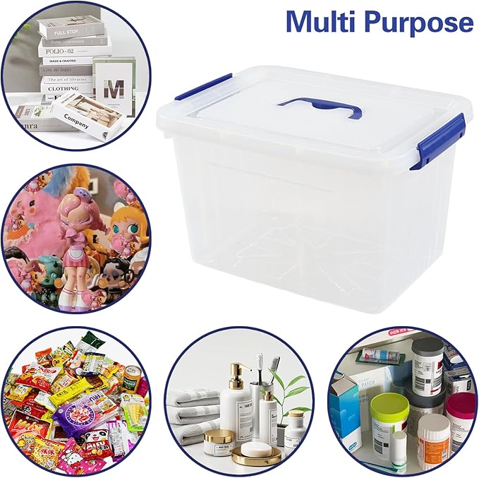 Anbers 12 Quart Clear Plastic Bin with Lid, Latching Box with Handle, Set of 1