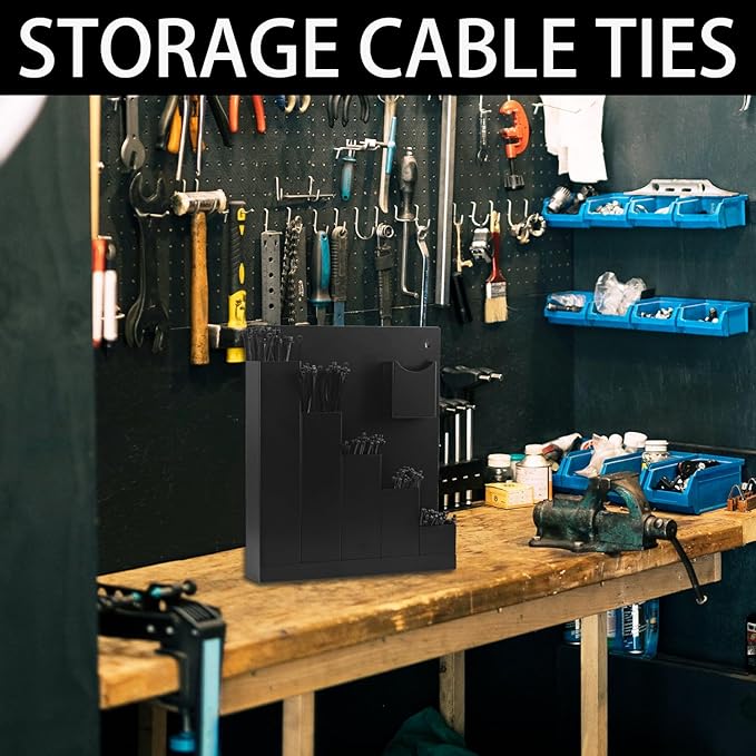 Aluminum Cable Zip Tie Storage Holder Rack – Wall Mount 6-Pocket Zip Tie Organizer for Garage, Shop, Race Trailer