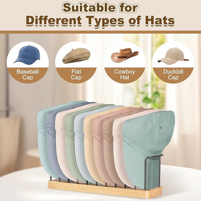 Hat Organizer for Baseball Caps, Wooden Tabletop Hat Rack Holder for 10 Hats Hat Display Stand for Closet Organizers and Storage Natural 1 Pack