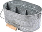 Galvanized Metal Caddy with 4 Compartments, Rustic Farmhouse Kitchen Picnic Utensil Holder, Multipurpose Storage Bin, Metal Garden Planters - 12 Inch - Antique Natural