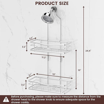 REINHARDT Shower Caddy Hanging, Rustproof Shower Caddy Anti-Swing Shower Organizer Over Showerhead No Drilling Shower Racks with Soap Holder Multi Hooks Bathroom Storage for Shampoo Sponge, Silver